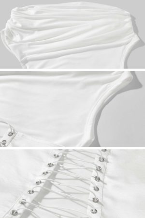 ROVENTE Off-Shoulder Corset Mesh Top in White