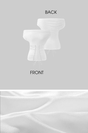 ROVENTE Off-Shoulder Corset Mesh Top in White