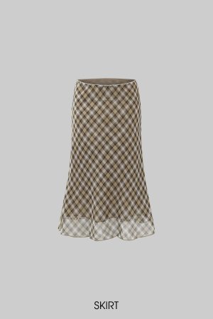 ROVENTE Plaid Sheer Cami Top and Flowy Midi Skirt Matching Set
