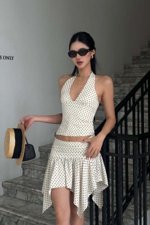 ROVENTE Polka Dot Halter Top & Skirt Set