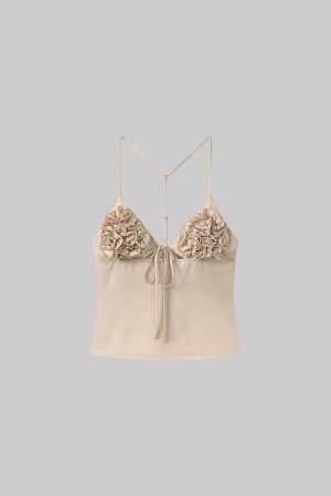 ROVENTE Rosette Detail Satin Camisole with Adjustable Straps
