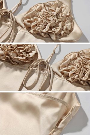 ROVENTE Rosette Detail Satin Camisole with Adjustable Straps