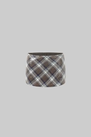 ROVENTE Sequin Plaid Mini Skirt