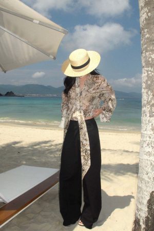 ROVENTE Sheer Leopard Blouse with Draped Tie & Rosette