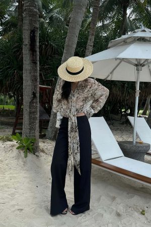 ROVENTE Sheer Leopard Blouse with Draped Tie & Rosette
