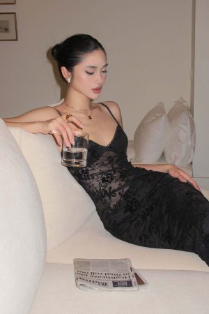ROVENTE Sheer Velvet Maxi Dress