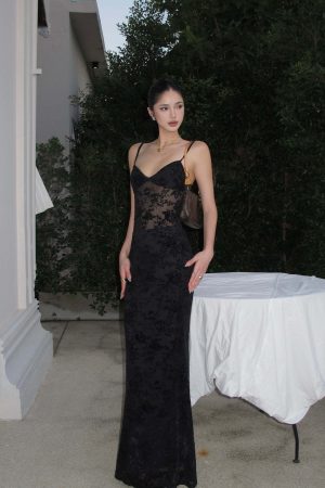 ROVENTE Sheer Velvet Maxi Dress