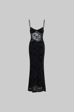 ROVENTE Sheer Velvet Maxi Dress