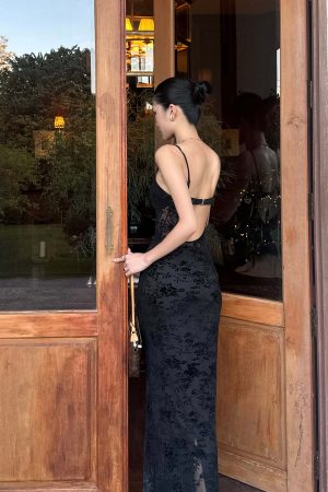 ROVENTE Sheer Velvet Maxi Dress