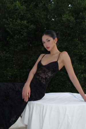 ROVENTE Sheer Velvet Maxi Dress