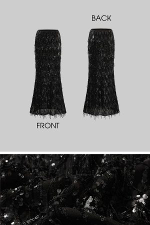 ROVENTE Statement Sequin Fringe Maxi Skirt for Evening Glamour