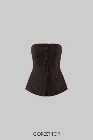 ROVENTE Tailored Pinstripe Suit Set with Blazer Corset and Wide Leg Pants