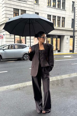 ROVENTE Tailored Pinstripe Suit Set with Blazer Corset and Wide Leg Pants