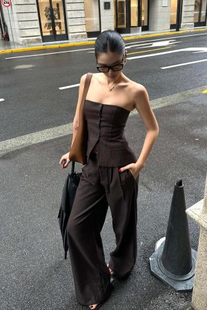 ROVENTE Tailored Pinstripe Suit Set with Blazer Corset and Wide Leg Pants