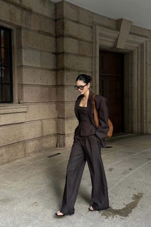 ROVENTE Tailored Pinstripe Suit Set with Blazer Corset and Wide Leg Pants