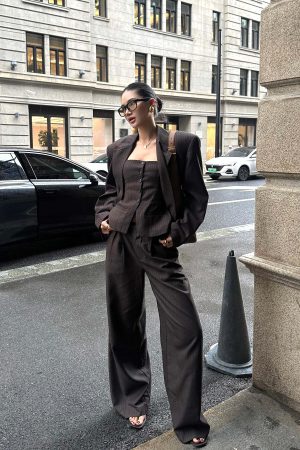 ROVENTE Tailored Pinstripe Suit Set with Blazer Corset and Wide Leg Pants