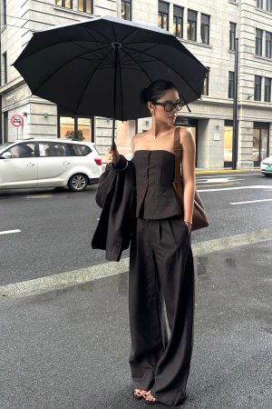 ROVENTE Tailored Pinstripe Suit Set with Blazer Corset and Wide Leg Pants