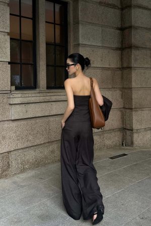 ROVENTE Tailored Pinstripe Suit Set with Blazer Corset and Wide Leg Pants