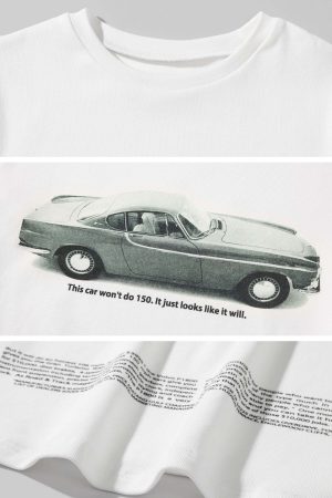ROVENTE Vintage Car Graphic Baby Tee with Fitted Silhouette and Printed Text