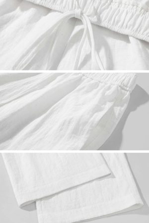 ROVENTE White Linen Wide-Leg Pants with Elastic Waist