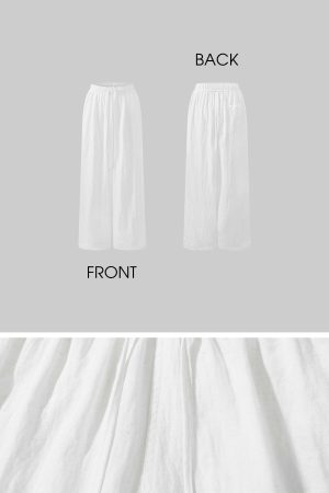 ROVENTE White Linen Wide-Leg Pants with Elastic Waist