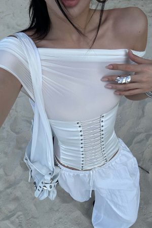 ROVENTE White Linen Wide-Leg Pants with Elastic Waist