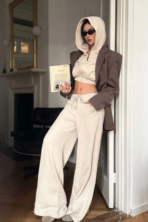 ROVENTE Wide-Leg Drawstring Sweatpants