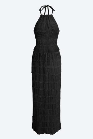 Ruched Backless Top & Maxi Skirt Two Piece Set