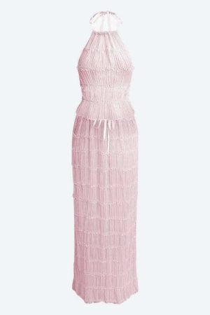 Ruched Backless Top & Maxi Skirt Two Piece Set