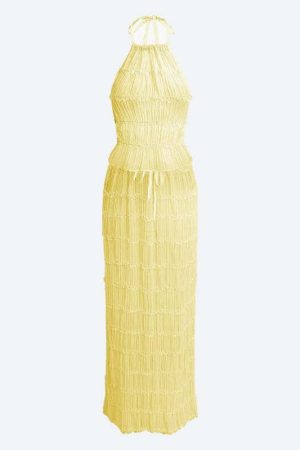 Ruched Backless Top & Maxi Skirt Two Piece Set