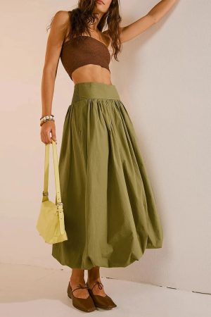 Ruched Bubble Hem Midi Skirt