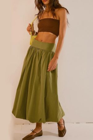 Ruched Bubble Hem Midi Skirt