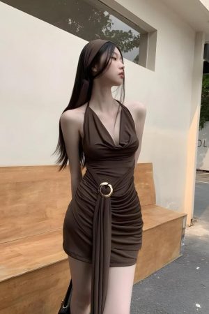 Ruched Halter Neck Mini Dress