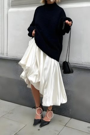 Satin Bubble Midi Skirt