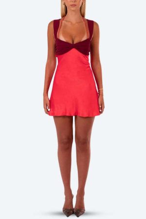 Satin Lace Up Backless Mini Dress