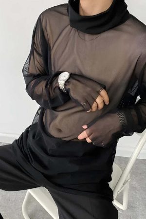 Sheer Mesh Turtle Neck Top