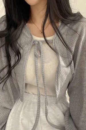 Soft Girl Lace Up Crop Cardigan
