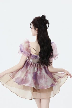 Soft Girl Puff Sleeve Layered Mini Dress