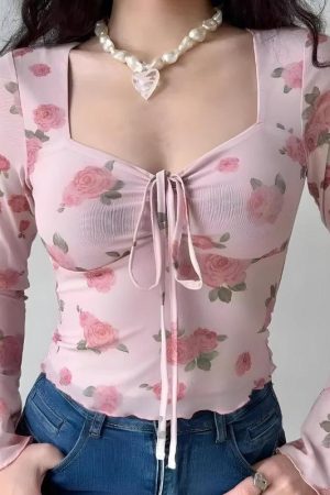 Soft Girl Rose Garden Mesh Top