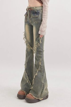 Soft Grunge Tasseled Flare Jeans