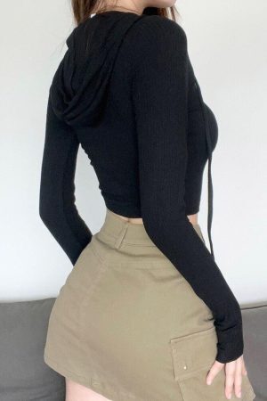 Star Embroidery Hooded Crop Top