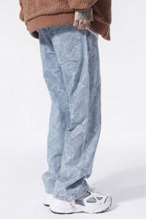 Straight Leg Printed Jeans