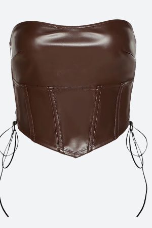 Strapless Faux Leather Crop Top