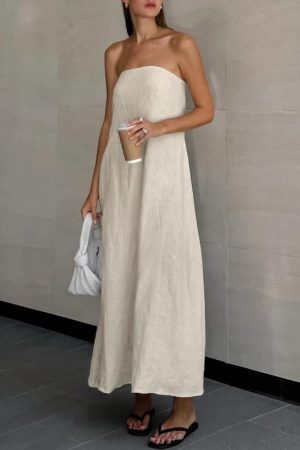 Strapless Linen Midi Dress