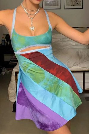 Striped Patch Satin Mini Dress