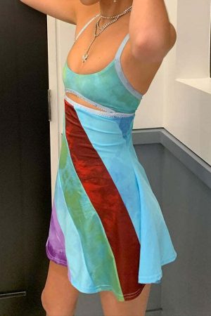 Striped Patch Satin Mini Dress