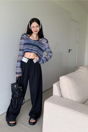 Striped Wide Neck Crop Sweater