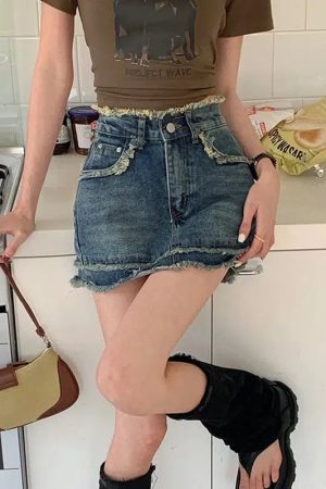 Tasseled Denim Mini Skort