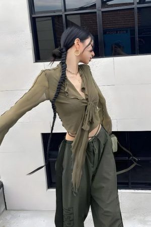 Tie Front Mesh Top