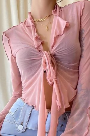 Tie Front Mesh Top